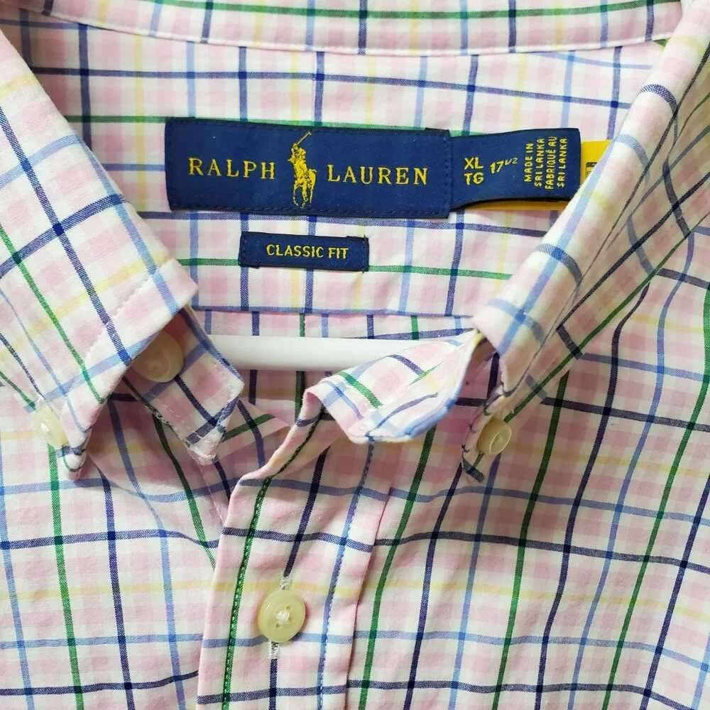 Polo Ralph Lauren Men’s XL Blue Pink Plaid Check Long‎ Sleeve Classic Fit Button